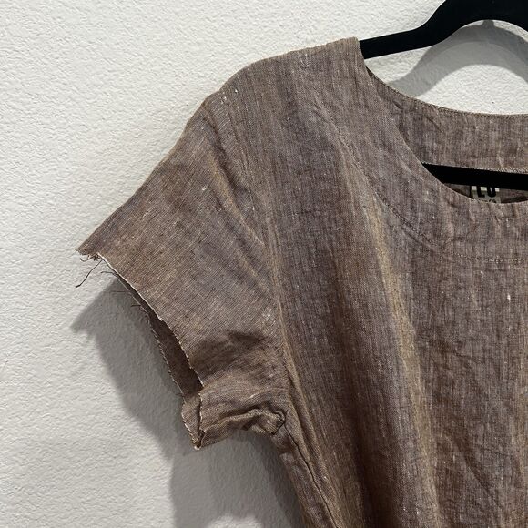 Len.Ok Linen Long Dress Tan Lagenlook Belted Waist Midi, Size L Altered Read - Picture 3 of 8